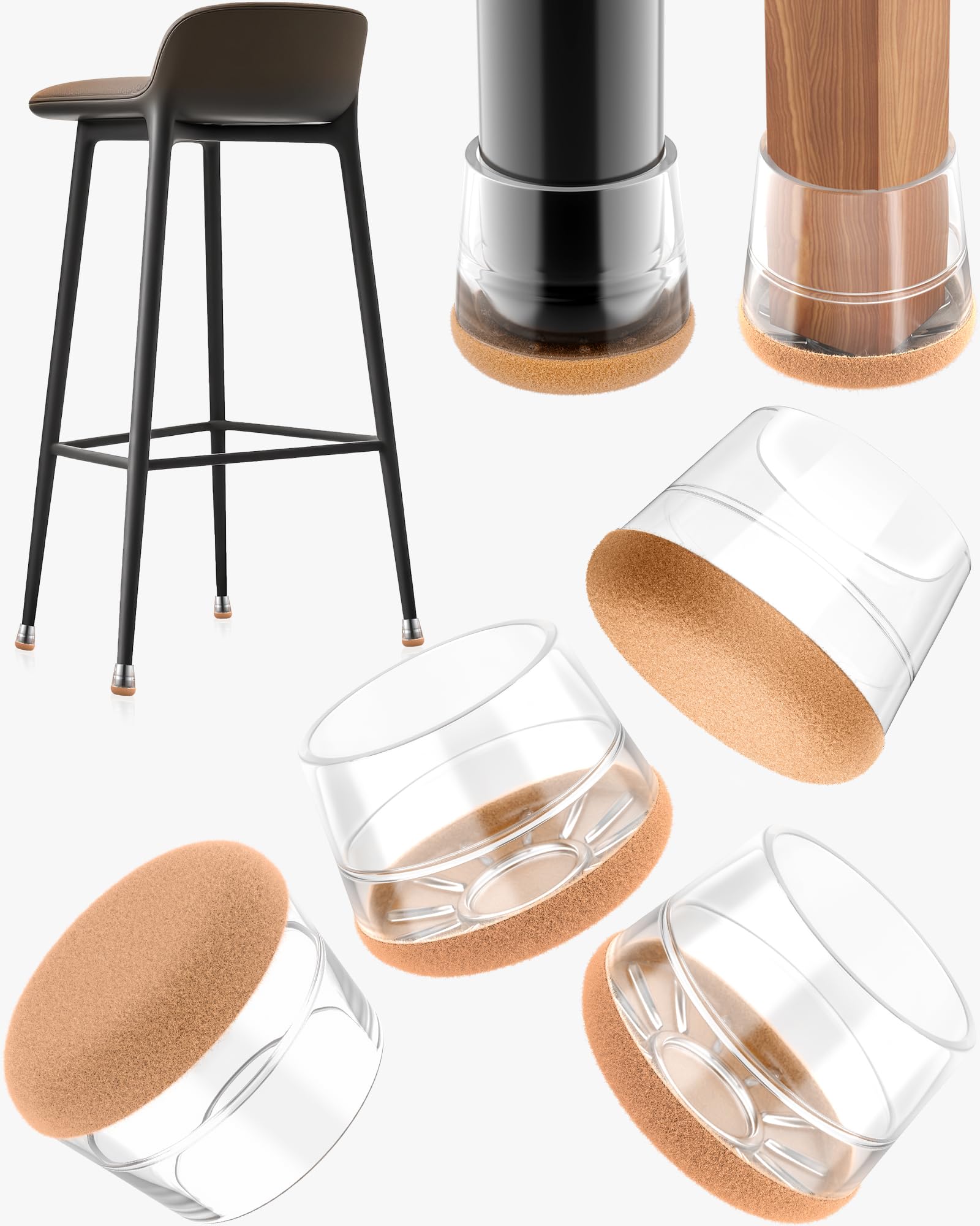 Yomanta 24 PCS Chair Leg Floor Protectors Clear Silicone Chair Leg Caps, Furniture Leg Covers for Hardwood Scratch Protection