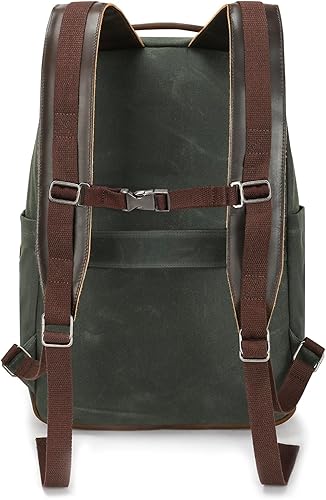 Miniatura 9 de Mochila de cuero de lona, lona encerada con ribete de piel de vaca de grano completo, mochila de estilo vintage, verde militar, Verde bosque