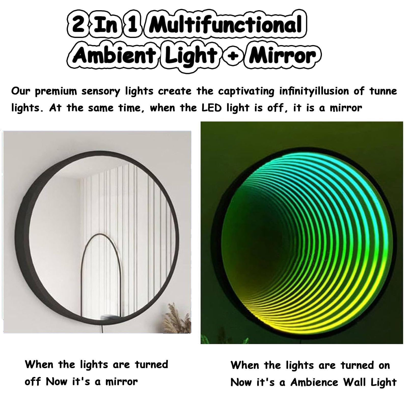 Oświetlenie tunelowe z lustrem nieskończoności, 3D LED, lampka nocna z pilotem zdalnego sterowania, wielokolorowa, zmieniająca się lampa tunelowa, do dekoracji domu i sypialni