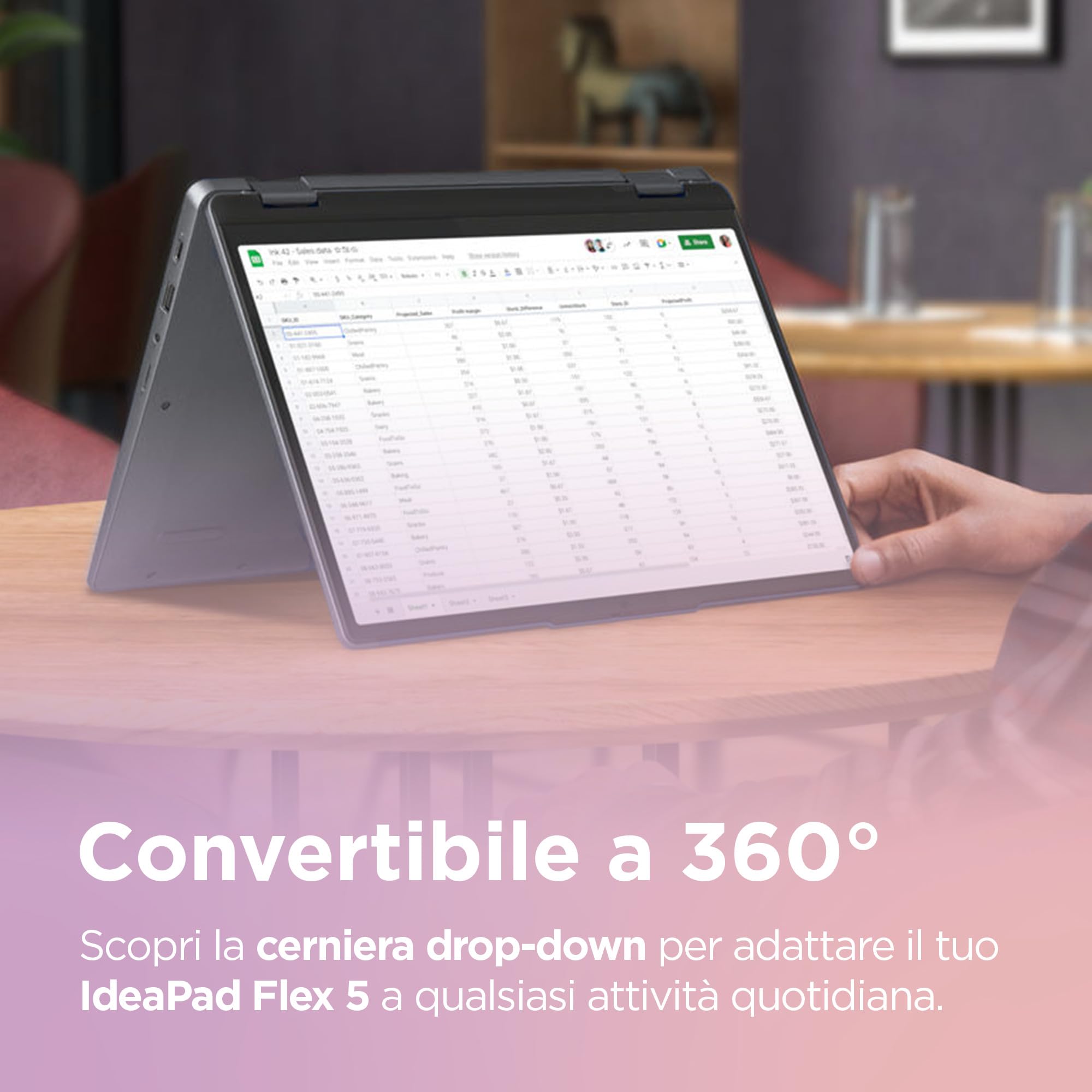 Lenovo IdeaPad Flex 5 Notebook Display 14" Touch IPS (1920x1200) IPS, AMD Ryzen 5 7430U, RAM 16GB, 512GB SSD, Digital Pen inclusa, Windows 11 Home, Tastiera italiana QWERTY, Arctic Grey