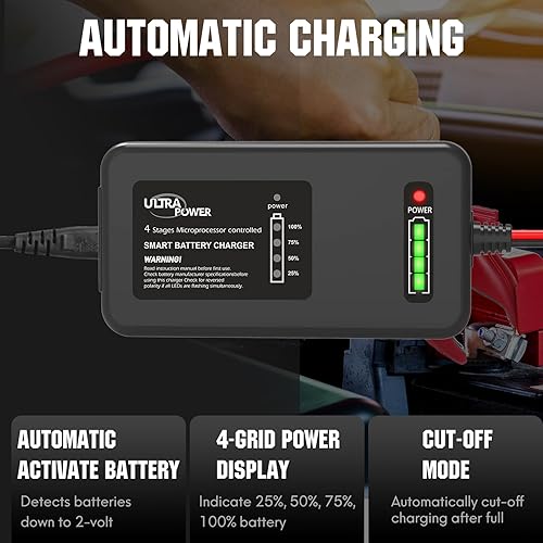 Miniatura 4 de ULTRAPOWER - Cargador de batería LiFePO4 de 4 amperios y 14.6 voltios, cargador de batería de litio LiPO de 12.8 voltios, mantenimiento de cargador