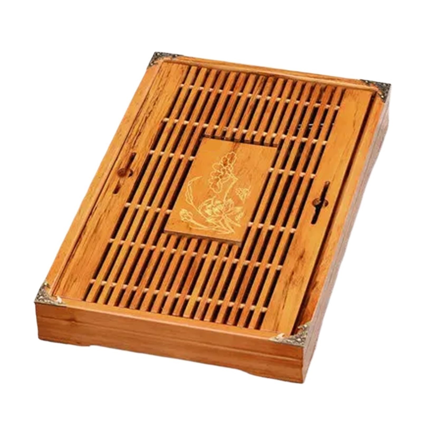 Bandeja China para té Kungfu, Bandeja de té de bambú Gongfu con Drenaje de Almacenamiento de Agua de Doble Capa for la Ceremonia China de PU Er