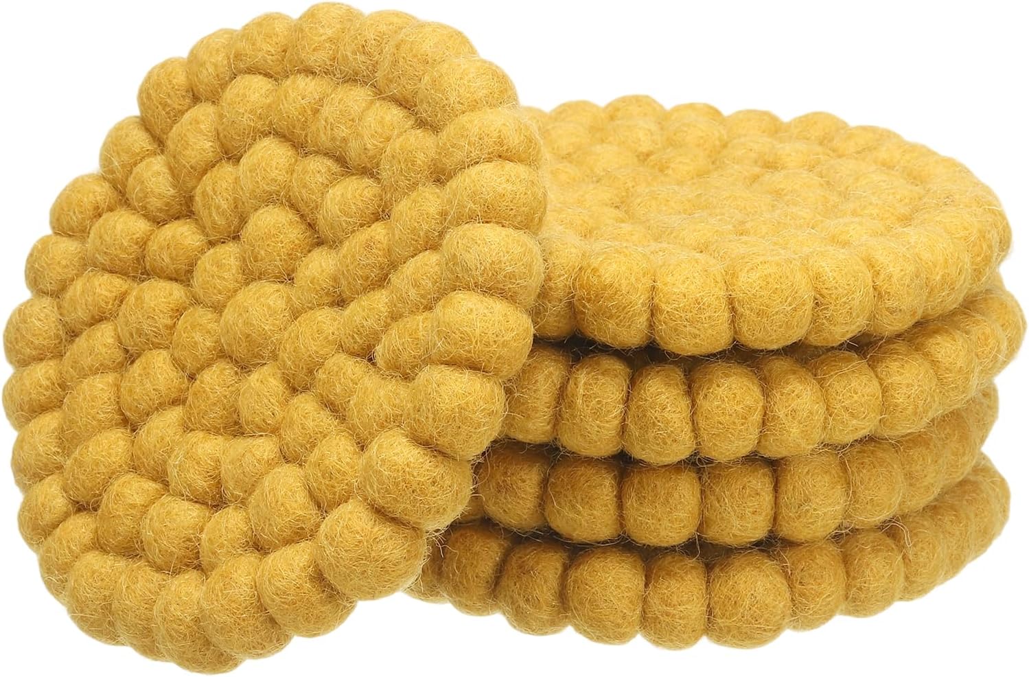 PATIKIL Set of 5 Round Wool Felt Coasters, Absorbent Cute Desk Coaster for Drinks Handmade Felt Table Decor Fun Merino Wool Pads for Bar Home Office Restaurants, Yellow