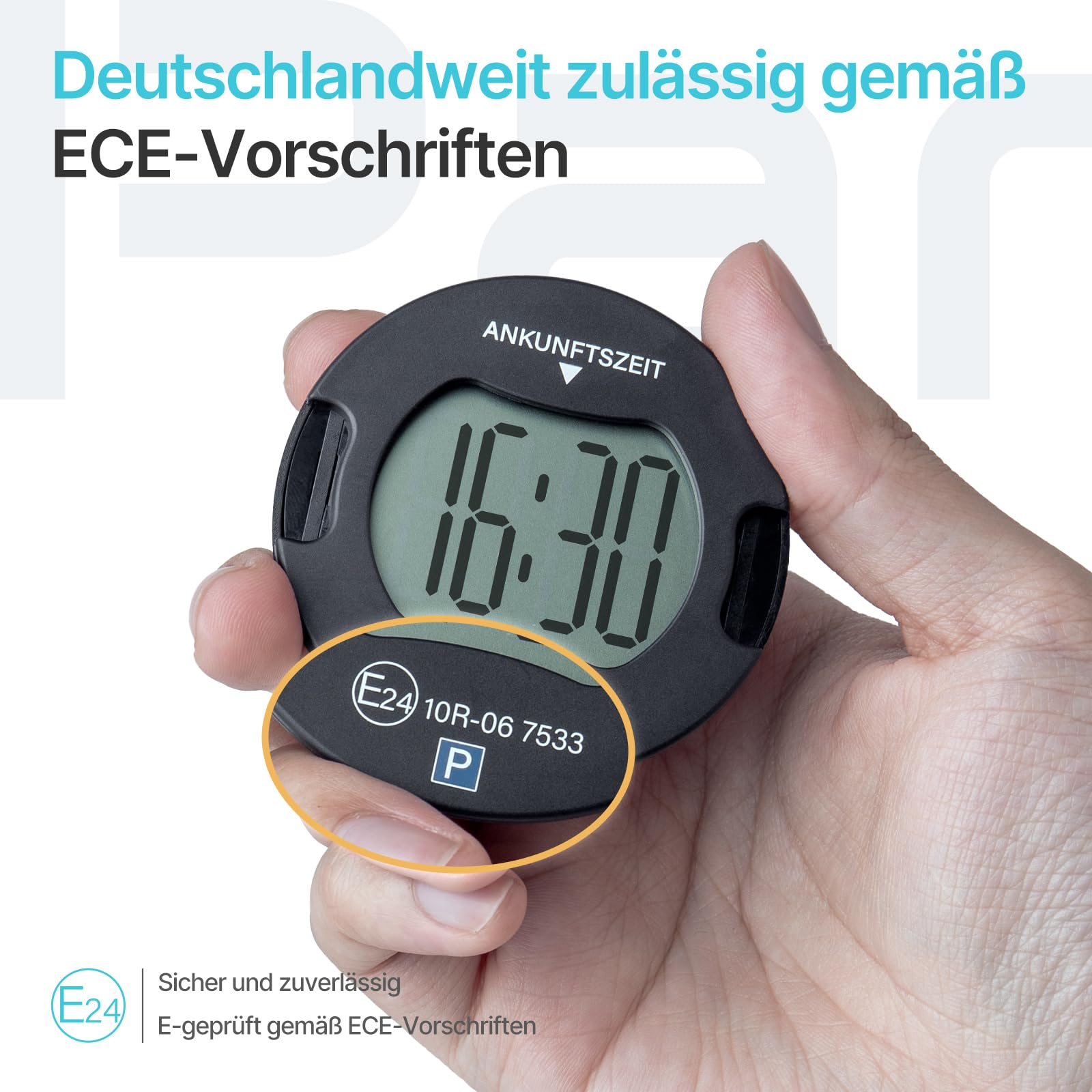 PT01 – Disque de Stationnement Électronique Certifié Zone Bleue pour Voiture, Disque Stationnement Automatique, Horloge Digitale avec Double Écran et Mode Nuit (Noir)