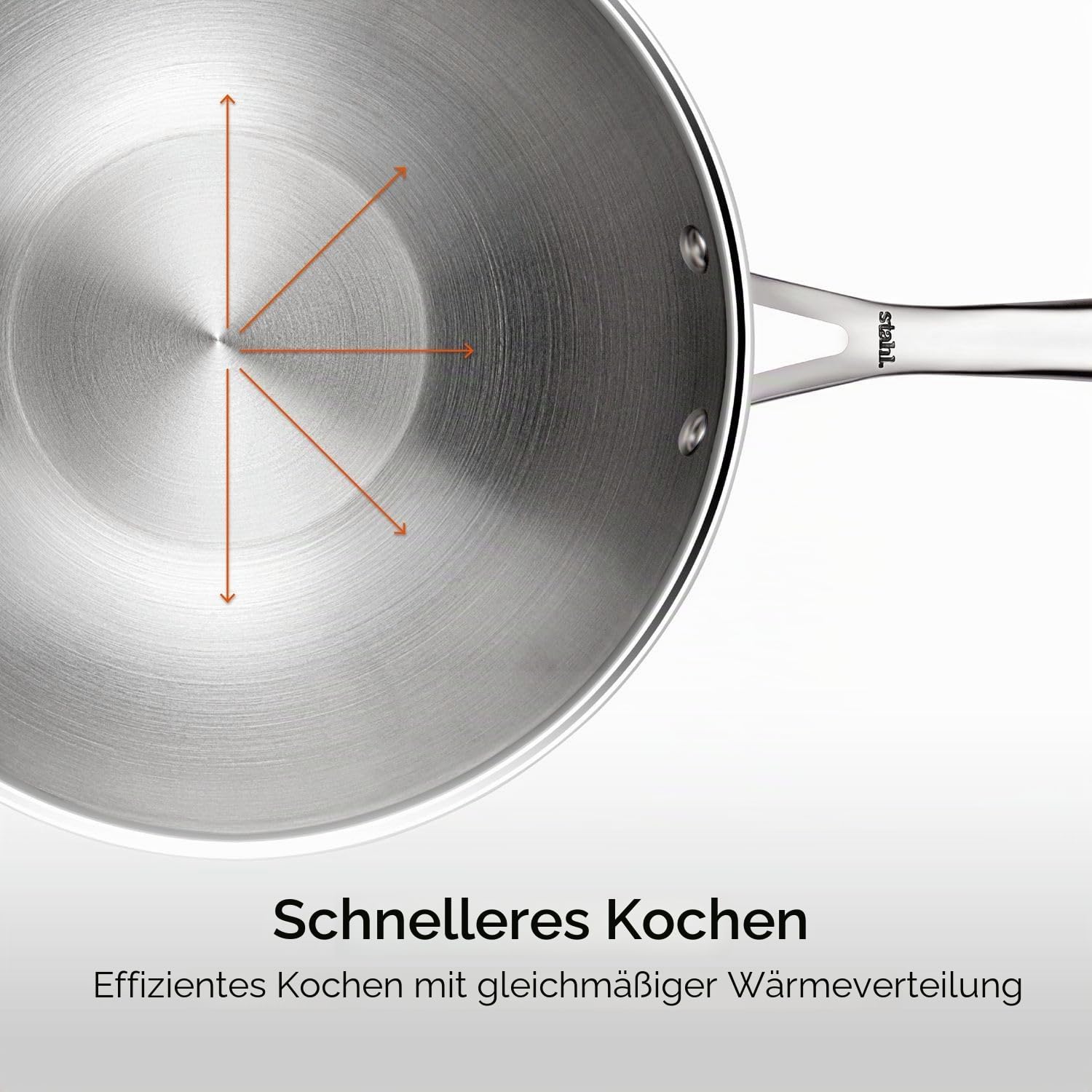 Stahl Artisan Triply Edelstahl-Wok mit Deckel, tiefe Bratpfanne, Induktionsboden, Brat-Wok, Induktions- und Gasherd kompatibel, 2,4 l, 24 cm