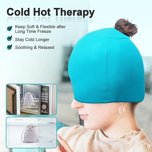 Miniatura 5 de Envoltura de cabeza de hielo para migraña con cobertura superior de gel, sombrero para aliviar el dolor de cabeza para migraña, tensión sinusal,