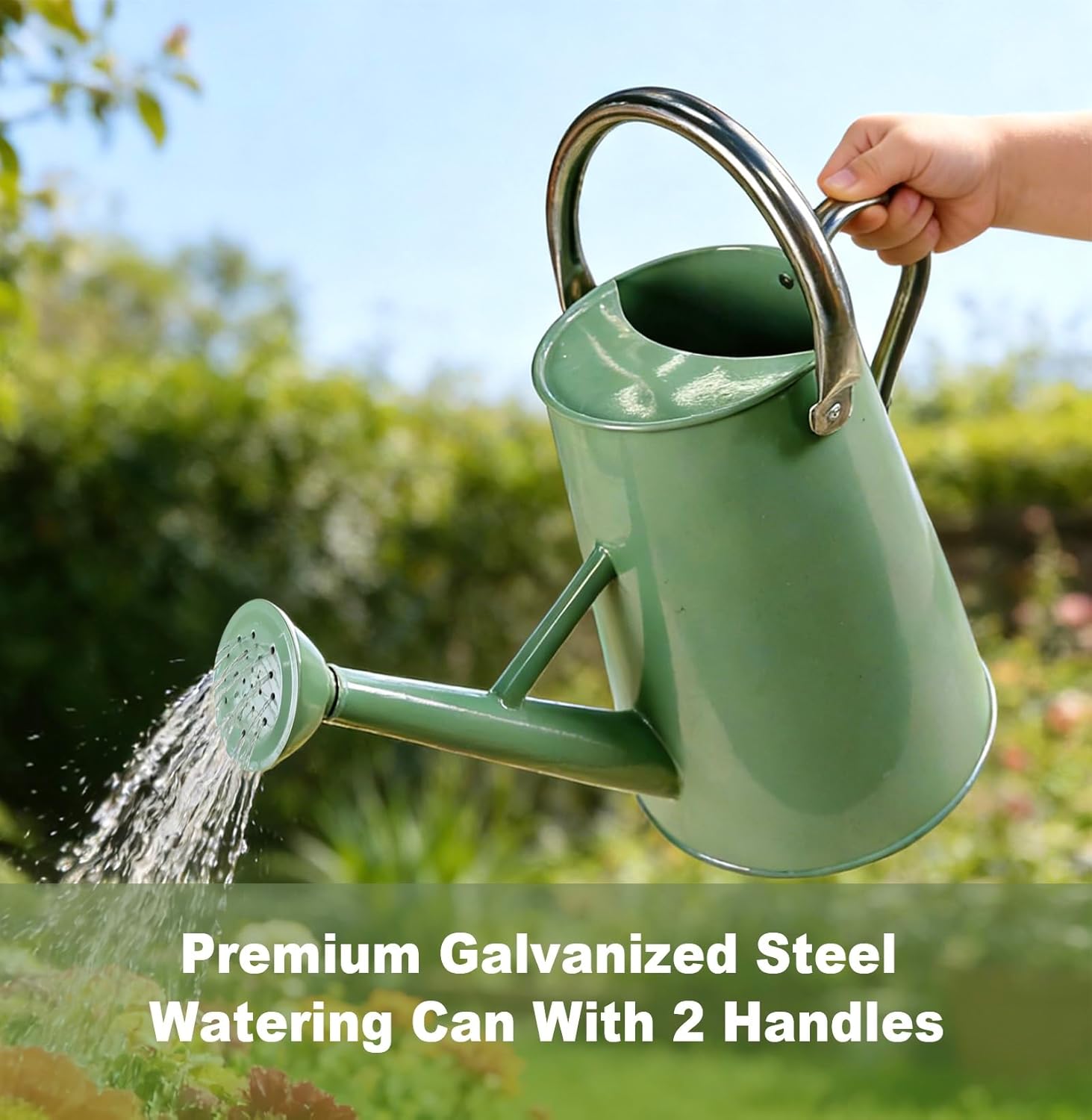 Watering Can for Outdoor&Indoor Plants，1.5 Gallon（5.7L） Metal Watering Can with with Removable Spout，Large Galvanized Steel Garden Flower Water Can Watering Pot with 2 Handles，Cream Green