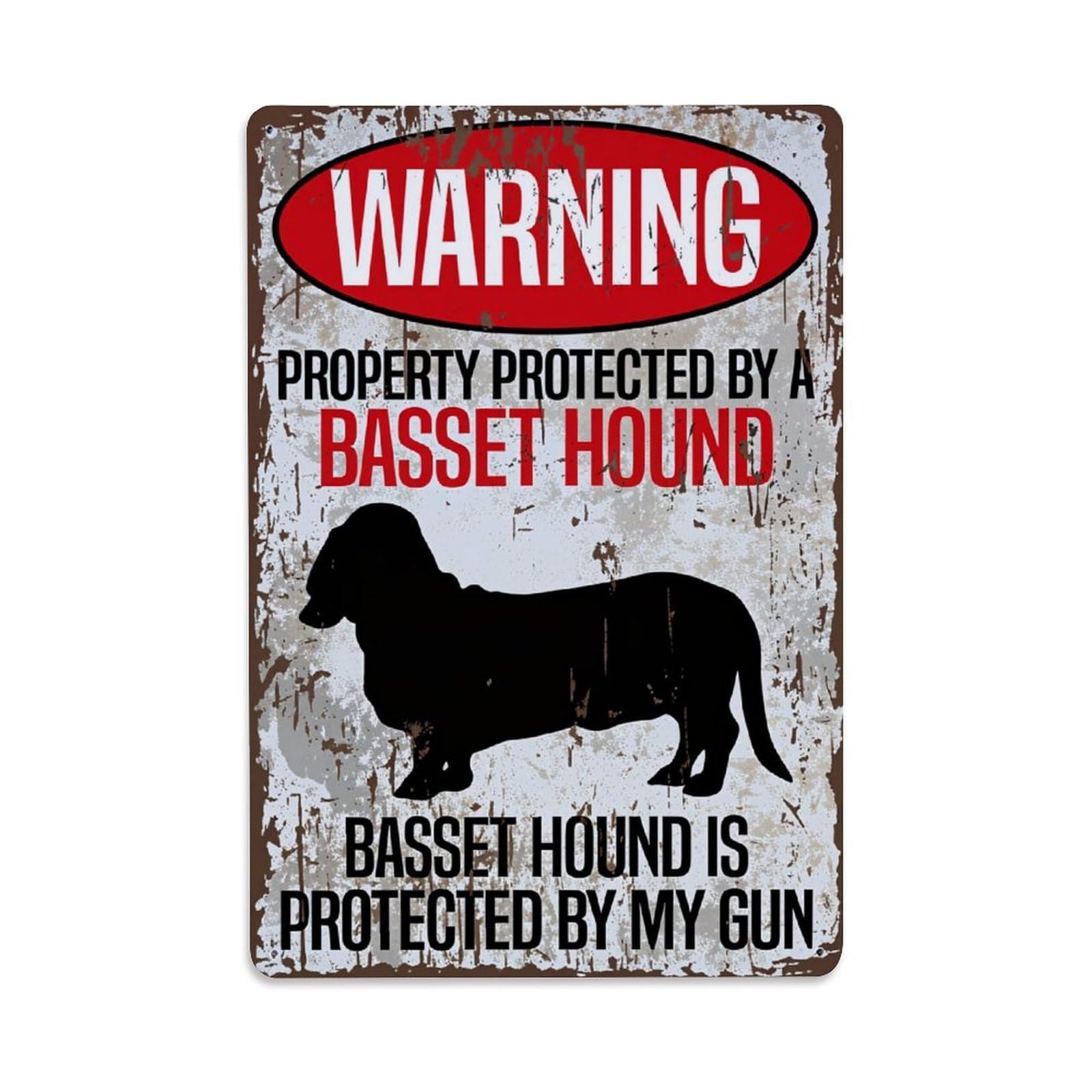 Jdfenggu Vintage Warning Sign Basset Hound Silhouette Text Retro Metal Tin Sign, Decor Art Poster For Bar, Home, Man Cave, Kitchen, Laundry Room Gift 8X12inch