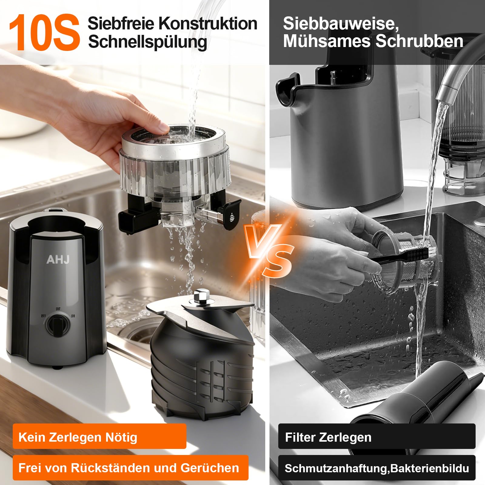 AHJ Entsafter Slow Juicer, 135mm Große Einfüllöffnung,100% BPA-frei, Kaltentsafter für Ganzes Obst & Gemüse, Einfach zu Reinigen,2 Trinkgläser Inklusive, Ideal als Hochzeits- und Geburtstagsgeschenk