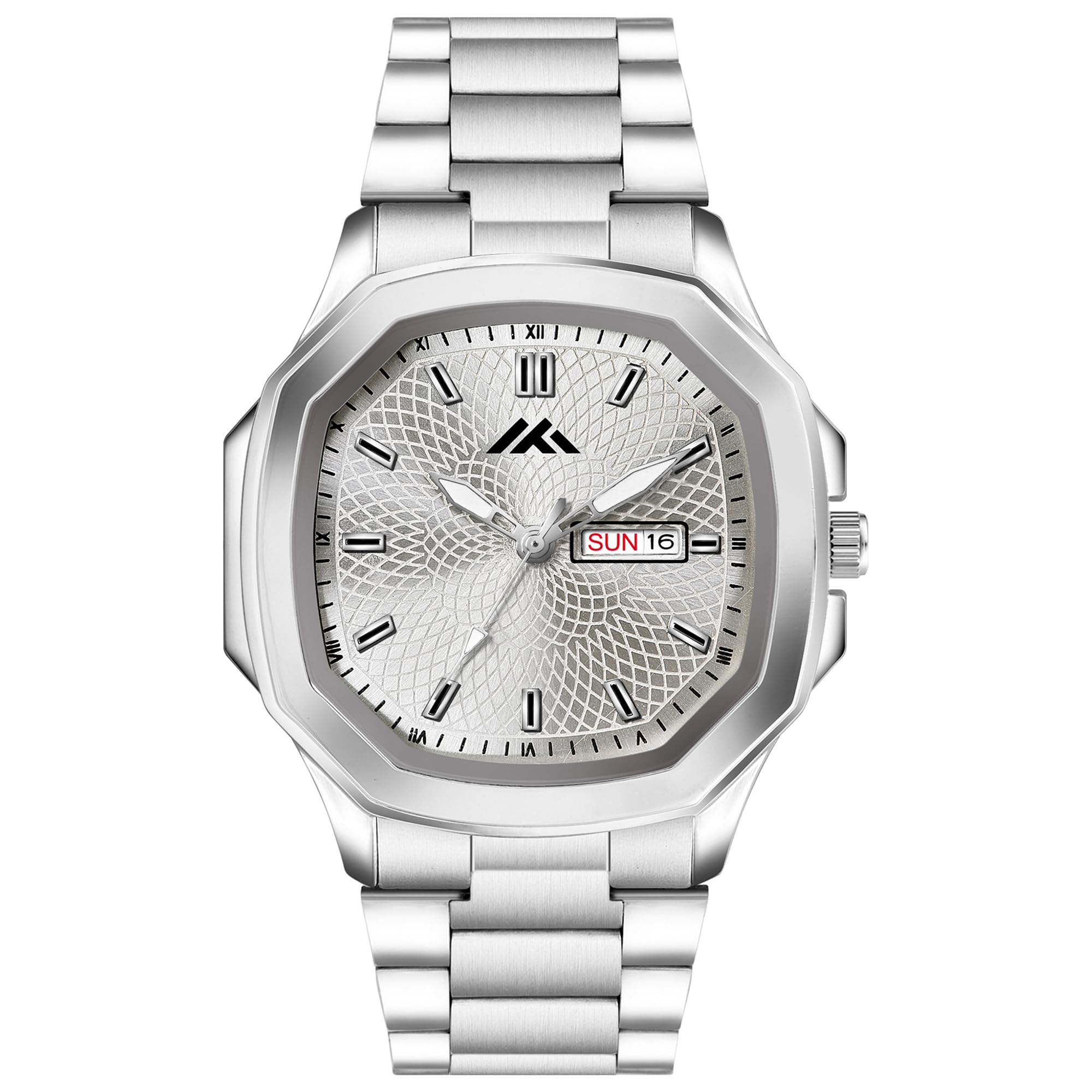 PAPIO® Day and Date Display Analogue Silver Color Stainless Steel Quartz Wrist Watch for Men and Boys (MT_817) - Image 1