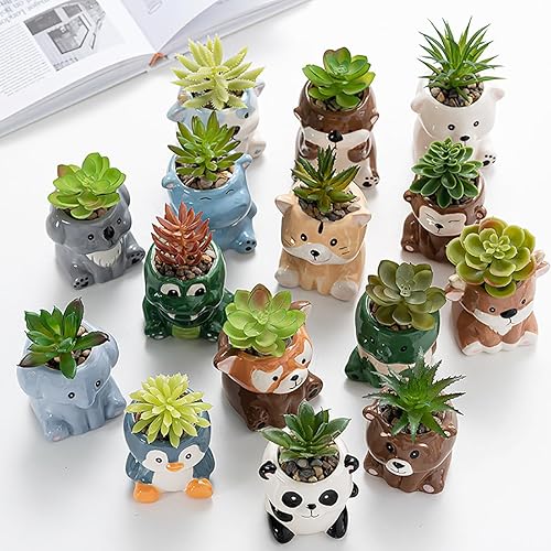 Miniatura 8 de DIYOMR Maceta de Animales Lindos, Mini Maceta de Cerámica en Forma de Animal de Dibujos Animados para Flores Suculentas, Soporte para Plantas de