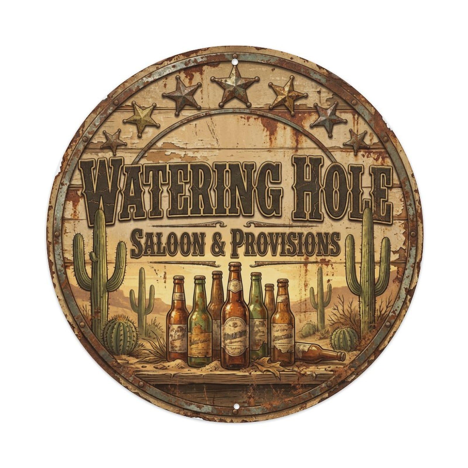 Vintage Beer Western Cowboy Watering Hole Retro Bar for Pub Metal Tin Sign