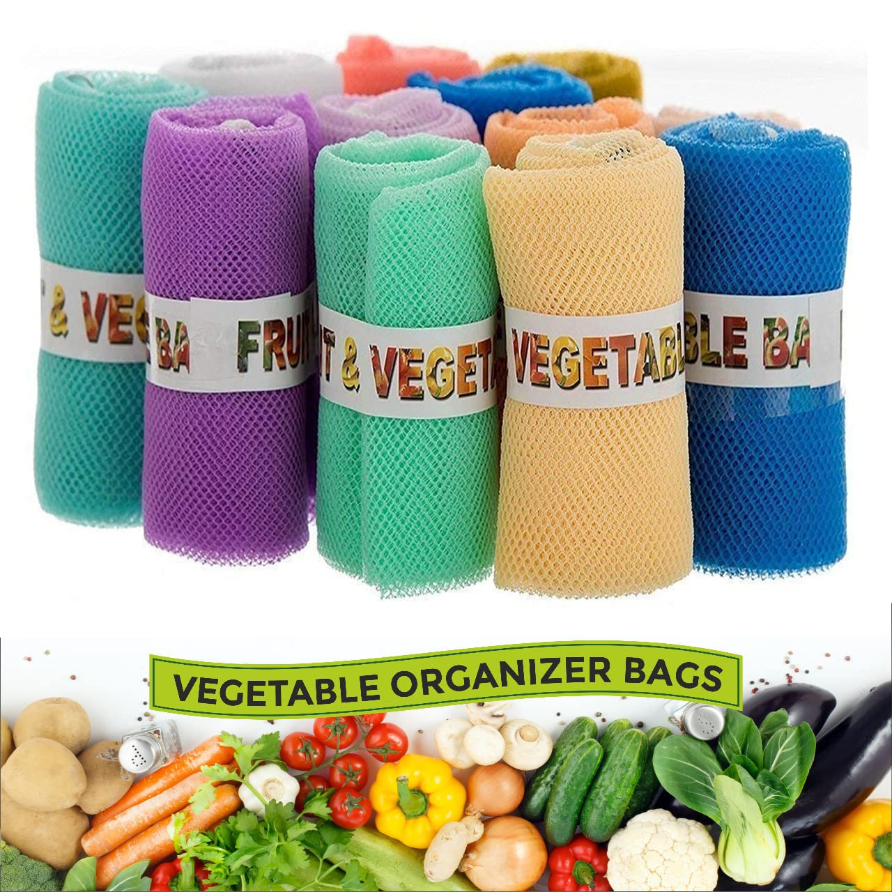 SIO Eco-Friendly Reusable Produce Storage Bags (Pack of 6) – Mesh Vegetable & Fruit Fridge Bags with Zipper | Multipurpose Grocery Storage Bags 1