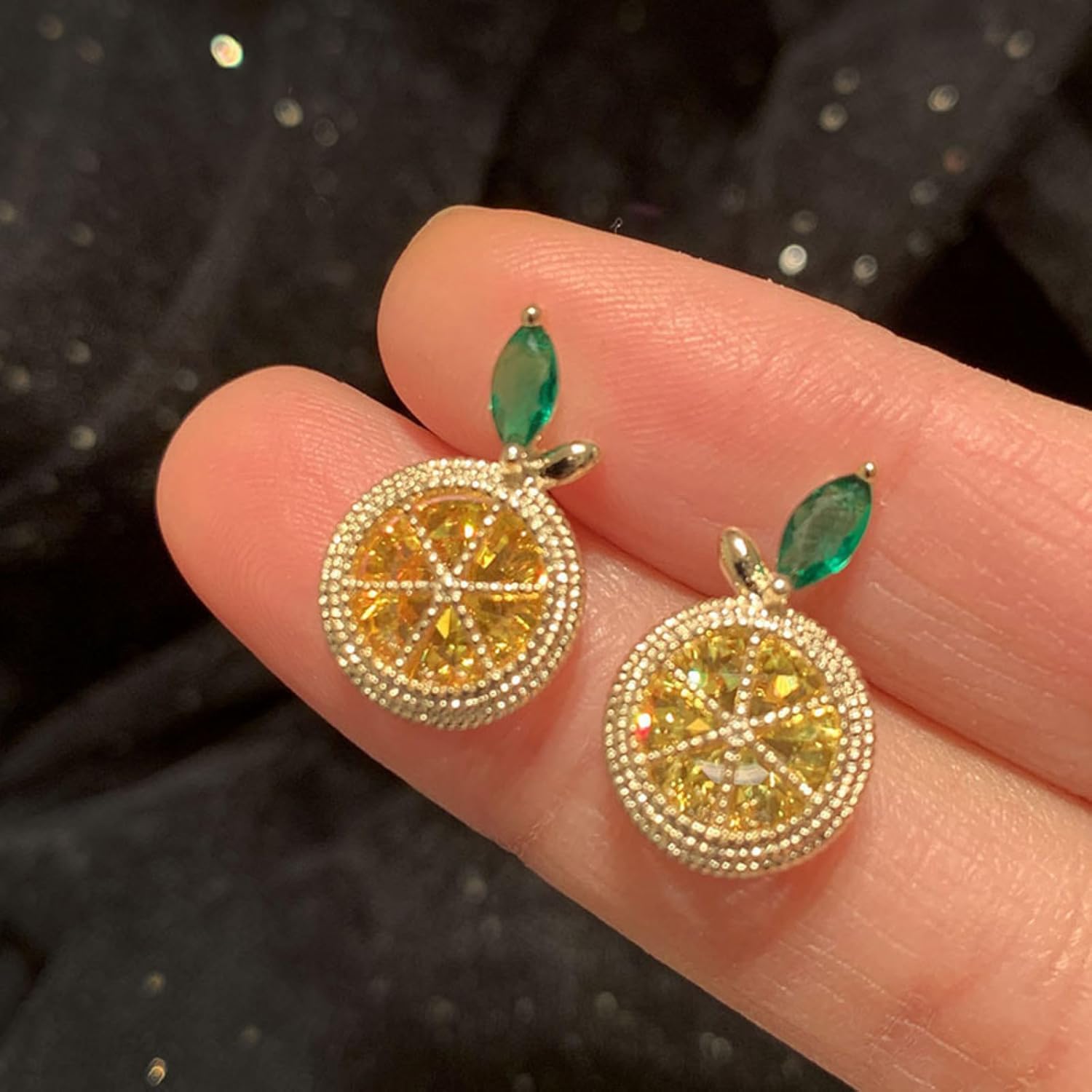 Lemon Earrings Set for Women Dainty Lemon Stud Earrings Gold Crystal Fruit Pendant Necklace Adjustable Cubic Zirconia Lemons Necklace Trendy Elegant Jewelry Accessories - Image 6