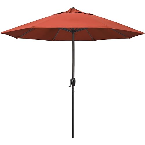California Umbrella 9' Round Aluminum Outdoor Deck, Pool or Patio Umbrella, Crank Lift, Auto Tilt, Bronze Pole, Sunset Olefin