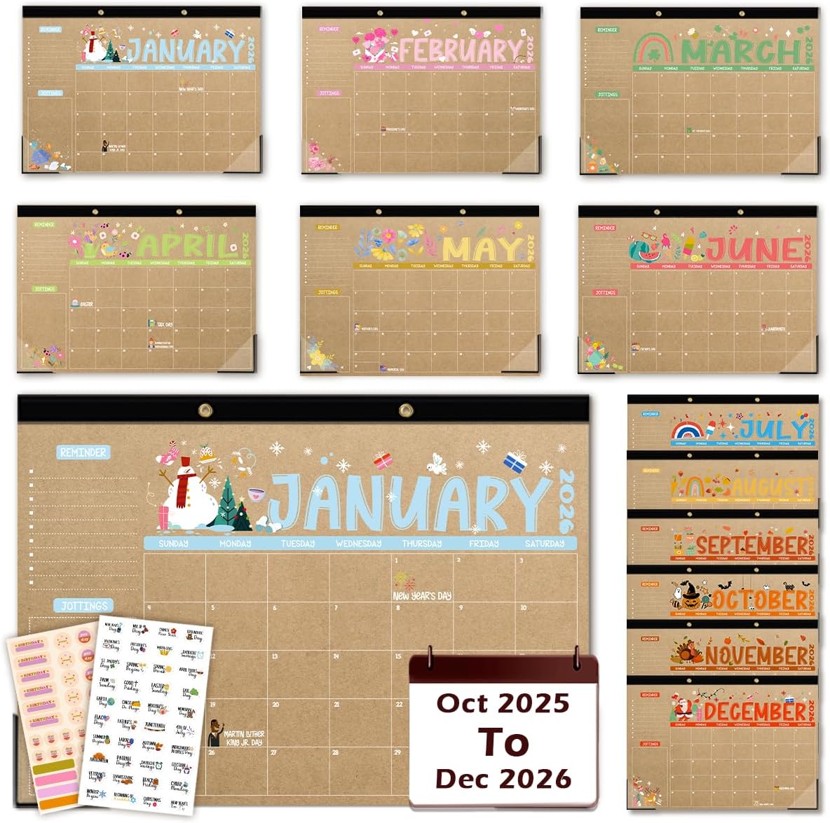 2025-2026 Teacher Desk Calendar | 15-Month (Oct 2025 - Dec 2026) Large 17×11 Inches | Monthly Desktop Planner for Classroom, Home & Office | Bonus Holiday Planner Stickers
