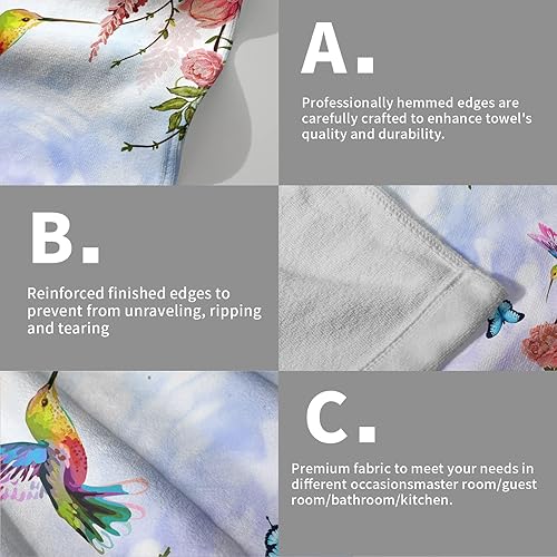 Miniatura 5 de Juego de 2 toallas de mano florales rosas con diseño de mariposa de colibrí, suaves, absorbentes, para invitados, cocina, cocina, spa, hogar,