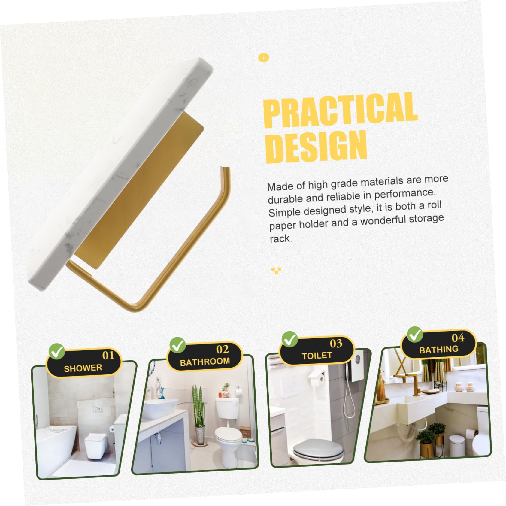 Portarrollos de Papel Higiénico Blanco de Mármol con Estante para Baño