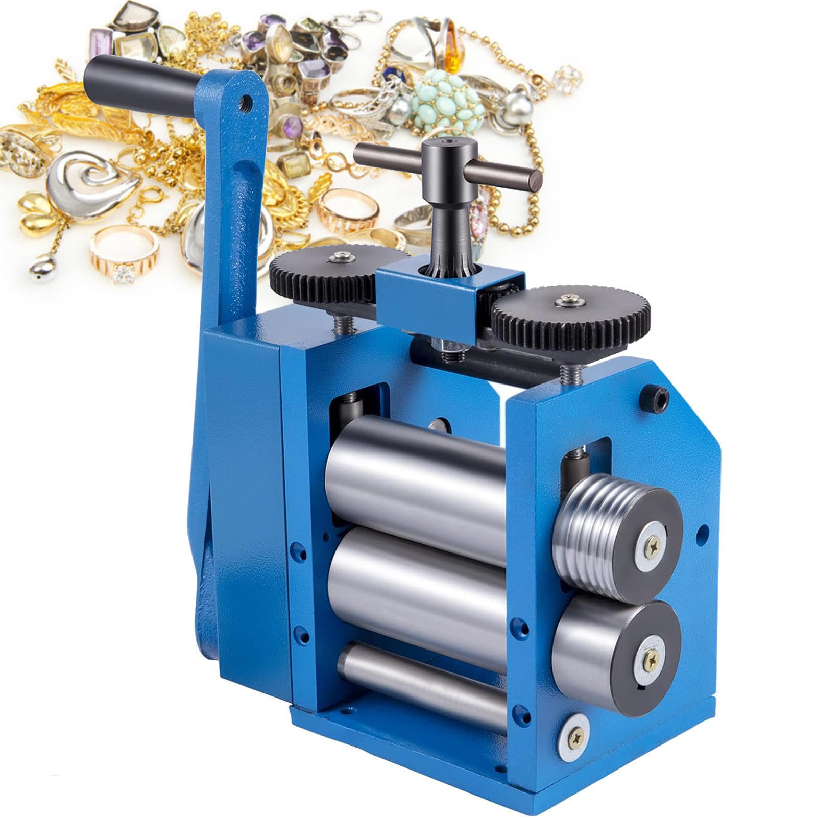 Eiwitany Jewelry Rolling Mill 4.4''/112mm, 1:2.5 Gear Ratio, Manual Wire Roller, Adjustable Thickness, Ideal for Ring Bending and Sheet Forming