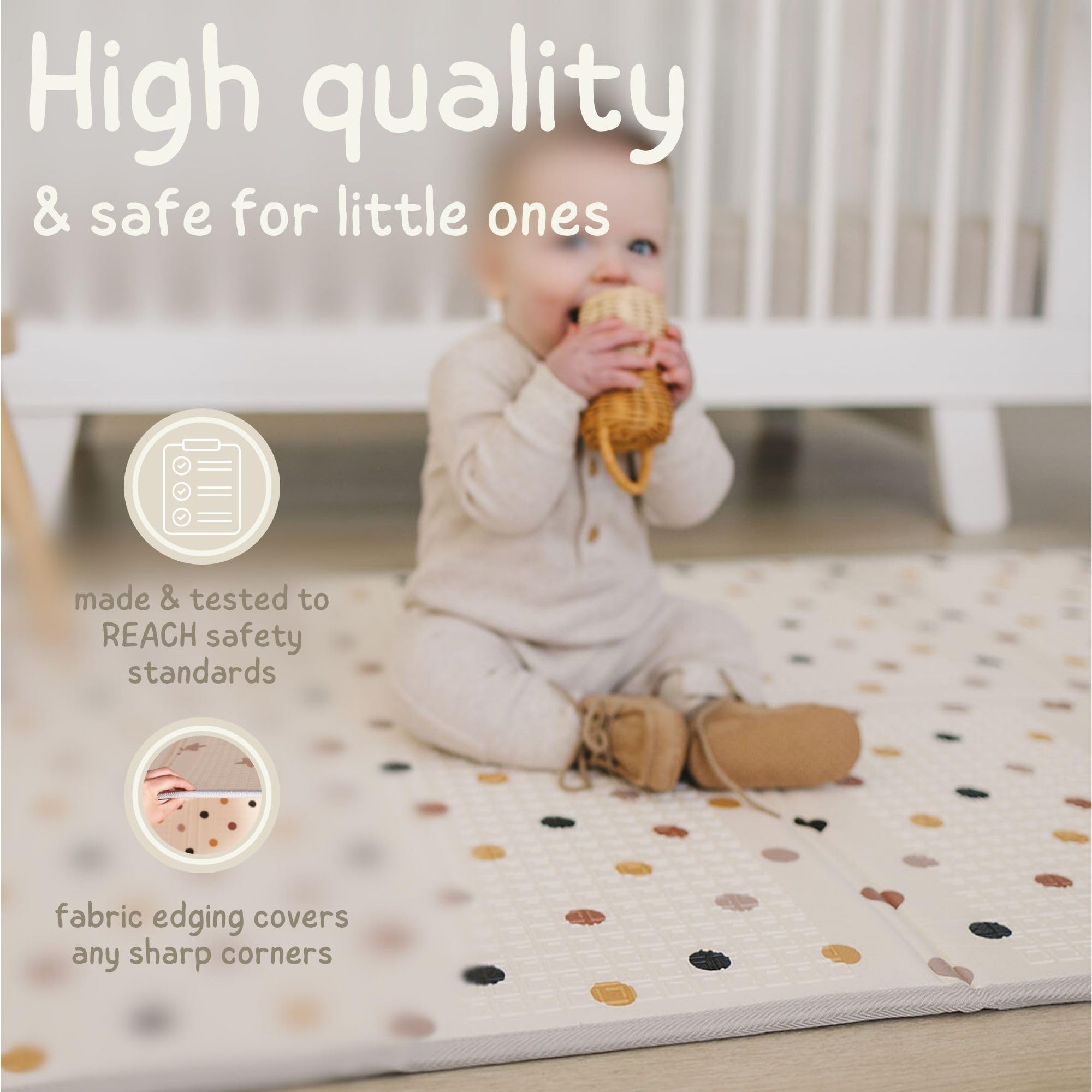 Bubba Bear Tapis d'éveil XXL en Mousse Pliable Réversible 200x150 cm Beige pour Bébé