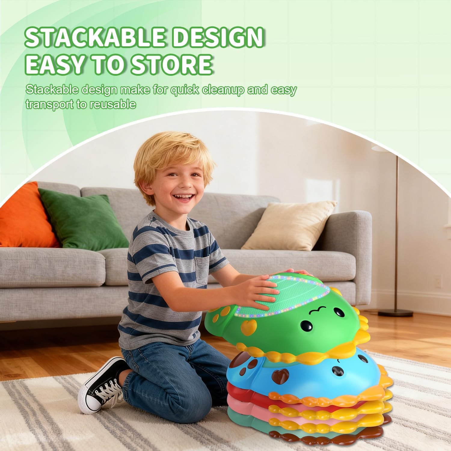 Toys Stepping Stones for Kids Toddler: 5Pcs Upgraded Light up & Music Non-Slip Sensory Balance Toys with 5 Rechargeable Batteries - Indoor/Outdoor Montessori Toy - Great Gift for Boy Girl Ages 3+