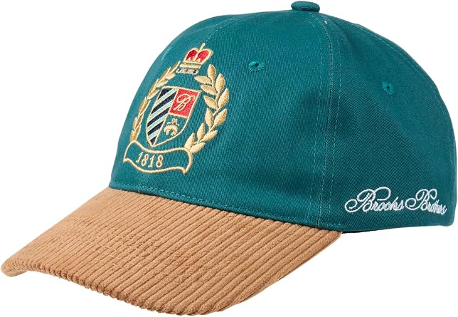 Brooks Brothers Mens 100% Cotton Baseball Hat with Corduroy Brim - Woven Logo One-Size Adjustable Hats