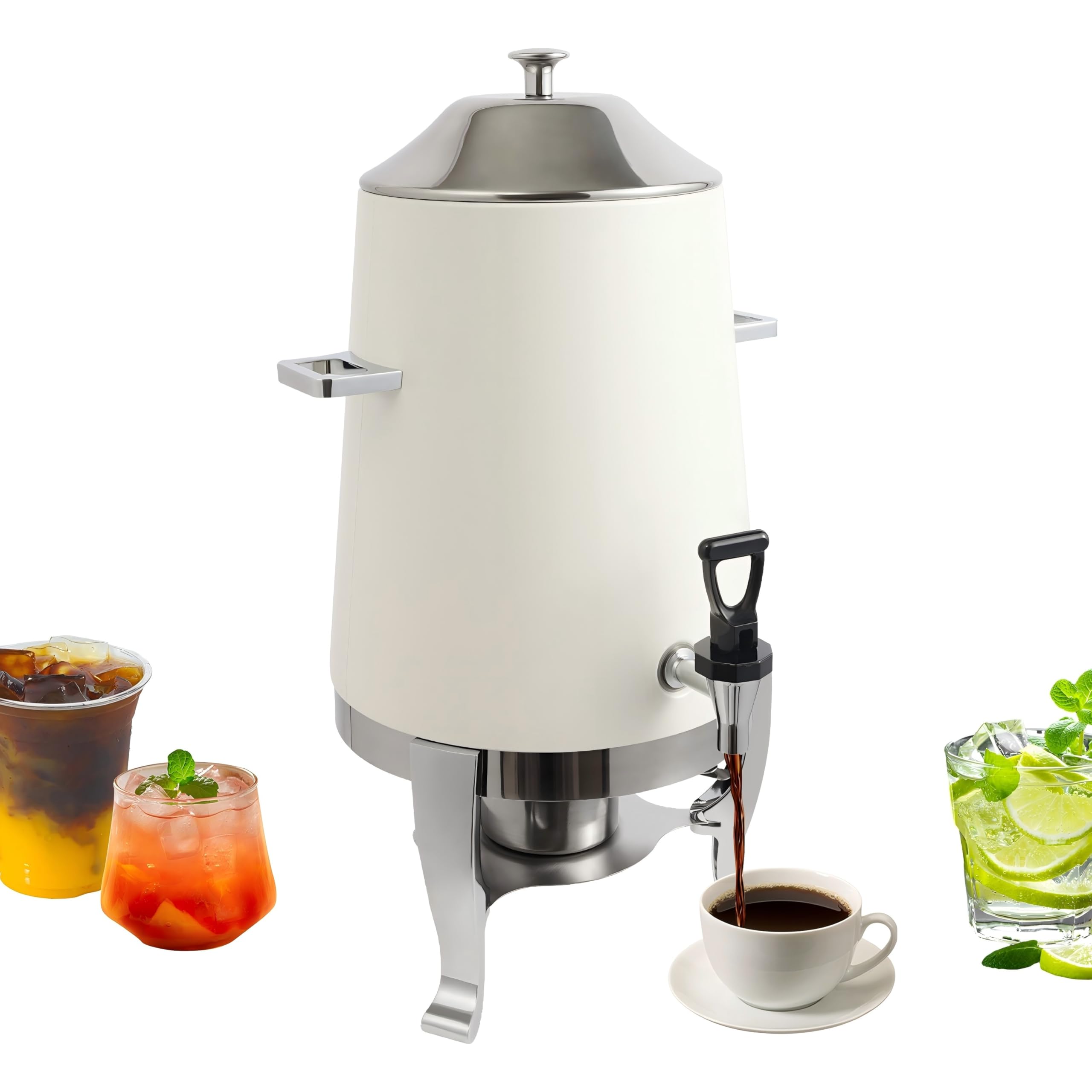 13L Edelstahl Getränkespender, mit Zapfhahn und Brennpaste Halter, Isolierter Heißgetränkebehälter auf Standfuß, Für Kaffee Tee Saft, Warmhalten bei Events, Buffet, Catering, Hotel, Hochzeit