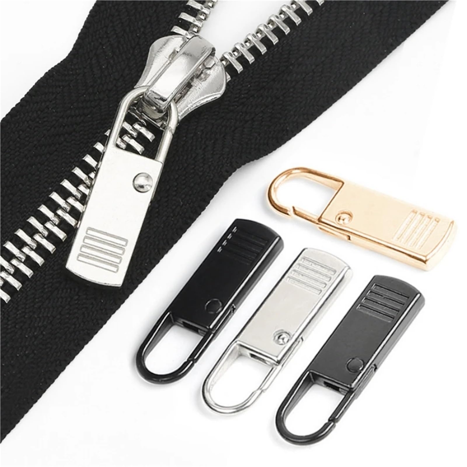 Tiradores de cremallera, 50 tiradores de cremallera desmontables, accesorios de cremallera de repuesto para jeans y mochilas, herramientas de costura
