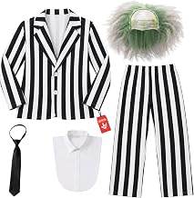 Fun Shack Striped Suit Costume, Fancy Dress, Mens Halloween Costumes | Bold Striped Suit Jacket, White Shirt Insert, Green Wig Included, Perfect for Halloween, Great for Fancy Dress
