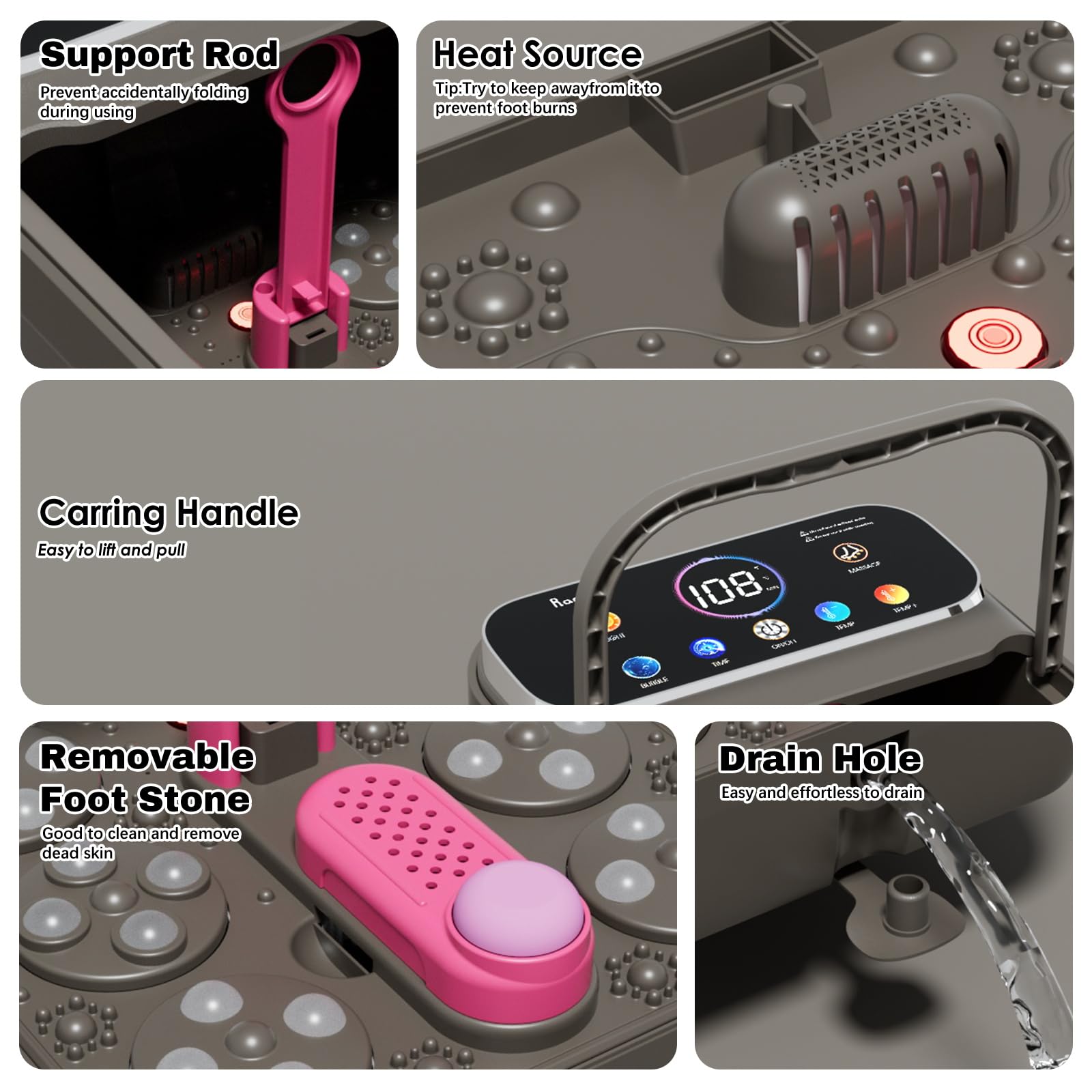 Ranjova Massage rotatif électrique pour les pieds avec chaleur, bulle, télécommande