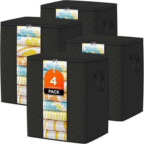 Miniatura 8 de Bolsas de almacenamiento para cobijas, paquete de 6 organizadores para cobijas y edredones, contenedores de gran capacidad de 80 l con ventana