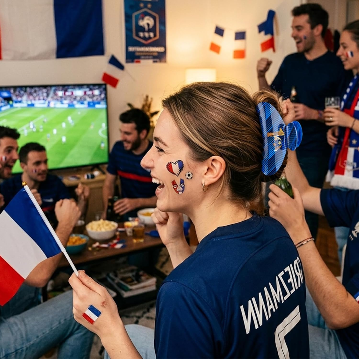 World Cup Merch Gifts Set: Midnight Navy No.10 Pattern Hair Clip, World Cup Jersey Keychain & France Flag Tattoos, Soccer Fan Accessories for Women, World Cup Party Favors & Game Day Outfit