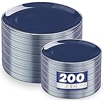 KIRE 200PCS Blue Plastic Plates with Silver Rim - Navy Blue Plastic Plates Include 100 Dinner & Dessert Plate - Heavy Duty Dark Blue Disposable Plate for Hanukkah/Parties/Wedding