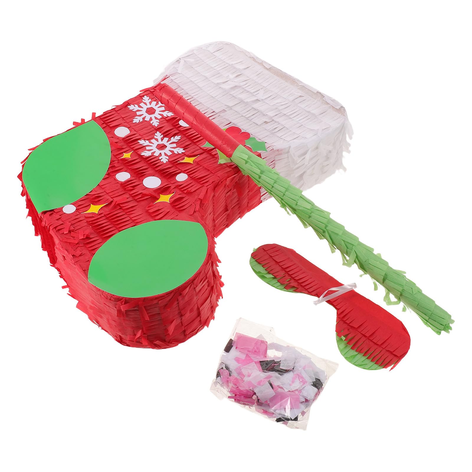 CIMAXIC Christmas Piñata Stocking with Pull String, Candy Fillable Paper Pinata in Red and Green, Includes Blindfold, Bat and Confetti for Holiday Party and School Activities Decoration