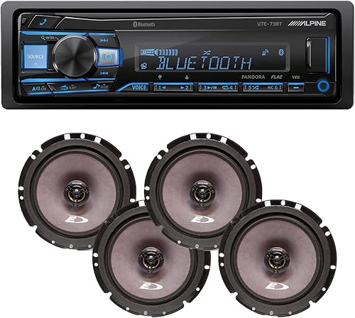 Alpine Estéreo Bluetooth UTE-73BT para coche con 4 altavoces coaxiales SXE-1726S 220W. Unidad principal del receptor de medios digitales sin