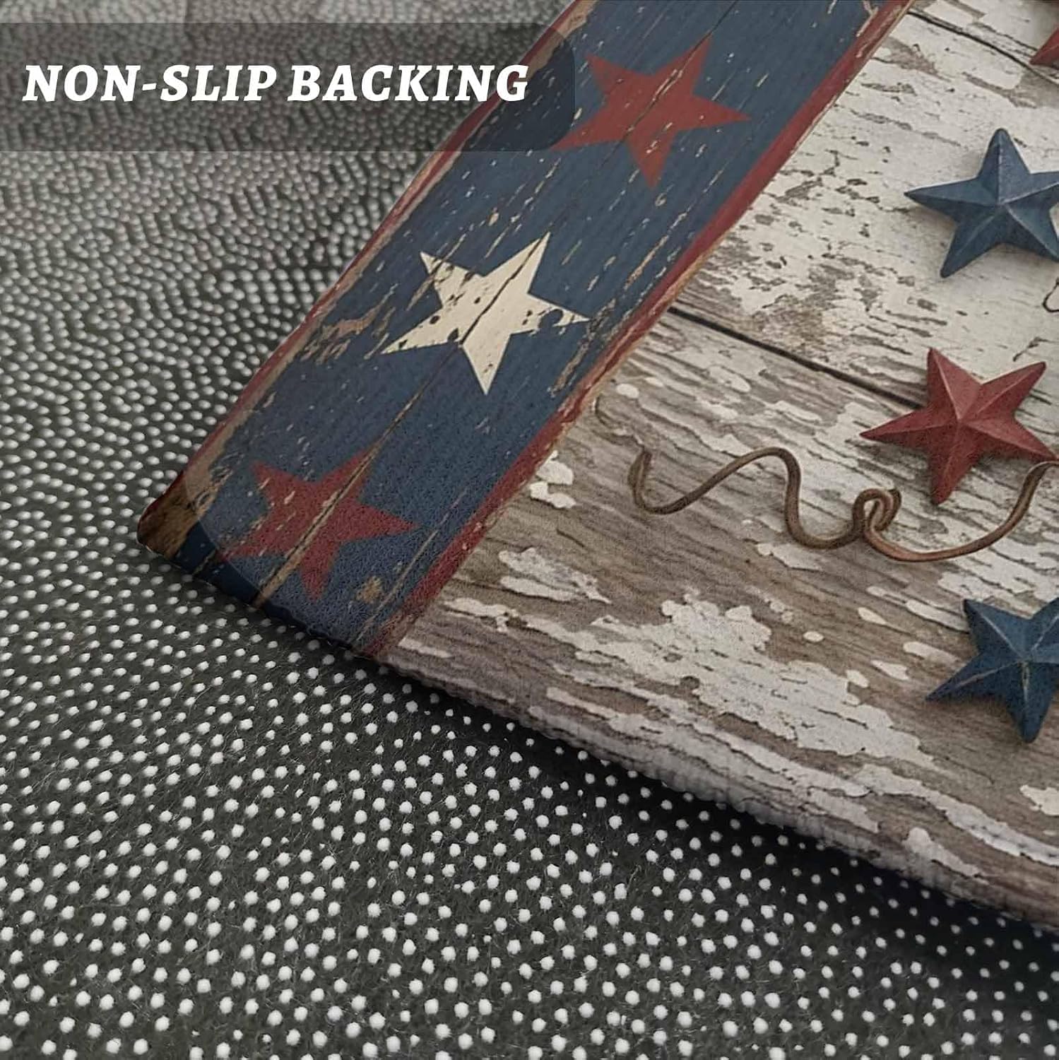 Kitchen Mats for Floor Independence Day 250th Anniversary Washable Non Slip Kitchen Rugs 2PCS, Rustic Patriotic Stars Absorbent Standing Mats for Sink Office Living Room 15.7x23.6in+15.7x47.2in