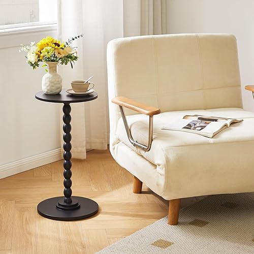 Miniatura 8 de Mesa auxiliar redonda, mesa de bebida de madera maciza, mesita de noche minimalista moderna, mesa auxiliar para sofá de sala de estar, mesa de