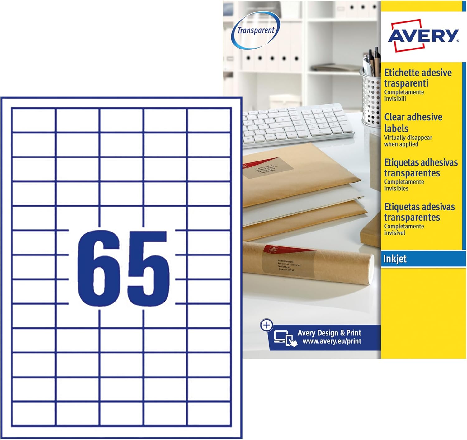 Avery Mini Labels Inkjet 65 per Sheet 38.1x21.2mm Clear Ref J8551-25 [1625 Labels]