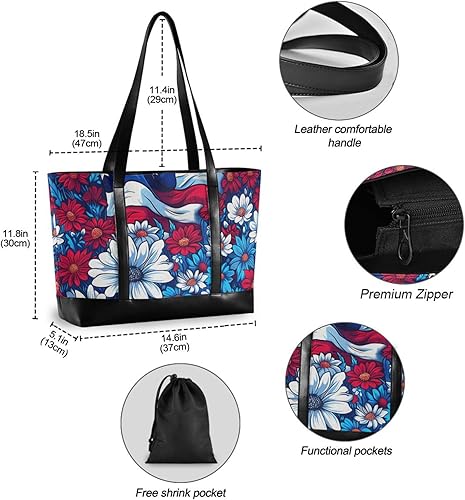 Miniatura 6 de Flowers American Flag Waterproof work bags for women tote with zipper large tote for office with maletin ejecutivo para mujer