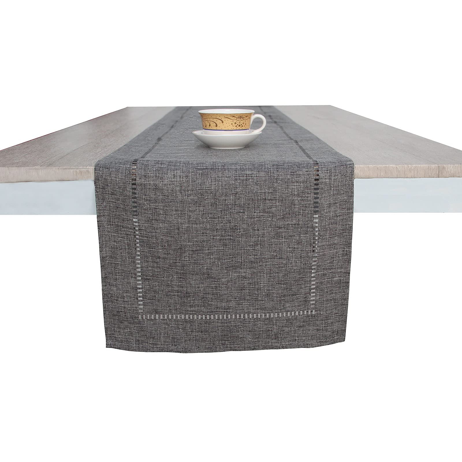 Runner Da Tavolo In Lino Imitato - Striscia Centrotavola Moderna 32x180 Cm (Grigio Scuro) - Foto 12