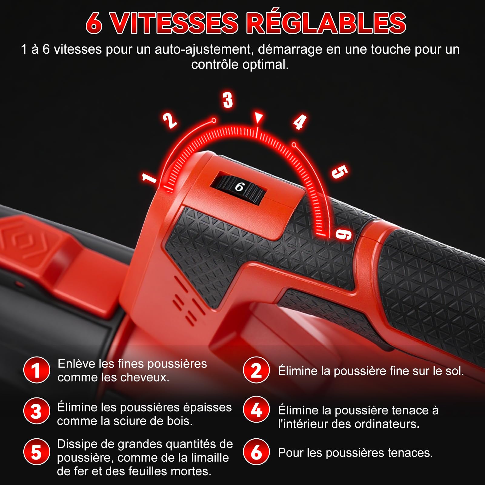 Aspirateur à Feuilles sans Fil 200km/h, 6 Vitesses Souffleur électrique sans Fil à 6 Vitesses,avec Batterie 1300 mAh et Chargeur, souffleur de Feuilles sans Fil pour Le Jardin,la terrasse,la Voiture