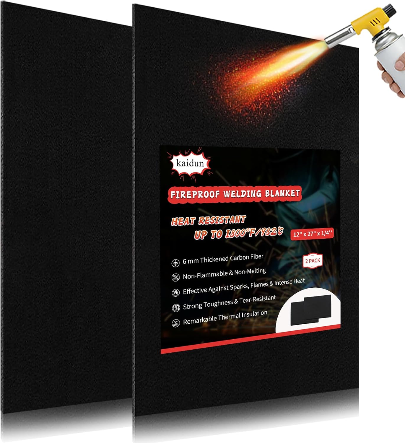 kaidun 40'' x 40'' Large Welding Blanket Fireproof, 1/5" (5mm) Fire Resistant Carbon Felt Cloth, Emergency Fire Blanket for Home and Kitchen, Heat Shield for Grill Cover, Soldering, Firepit, Smoker