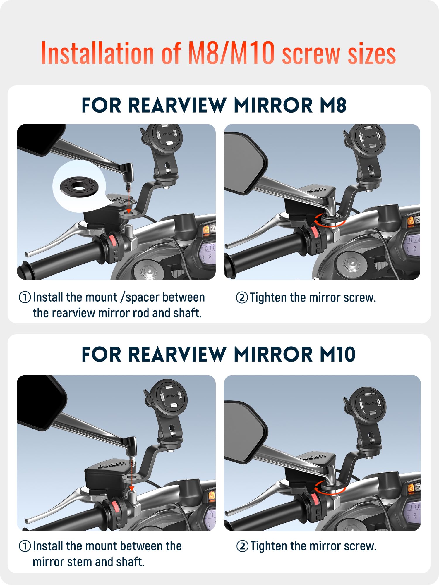 Sincetop Uchwyt na Telefon do Lusterka Motocyklowego – Uchwyt na Telefon Motocyklowy – Seria Q [Quad] – Aluminiowy Uchwyt z Szybkim Zwolnieniem – Stojak na Telefon do Moto, ATV i Skutera