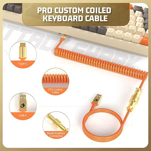 Miniatura 6 de Kayboard para juegos con cable y cable USB C en espiral personalizado, teclado mecánico intercambiable en caliente con retroiluminación LED RGB,