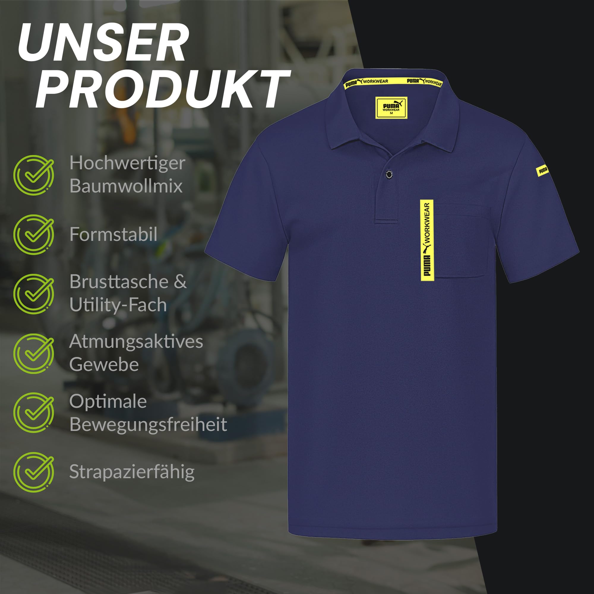 PUMA Workwear Advanced – Poloshirt Herren Kurzarm – Arbeitsshirt mit Brusttasche und Utility Fach an der Schulter – Strapazierfähiges, atmungsaktives und schnelltrocknendes Gewebe