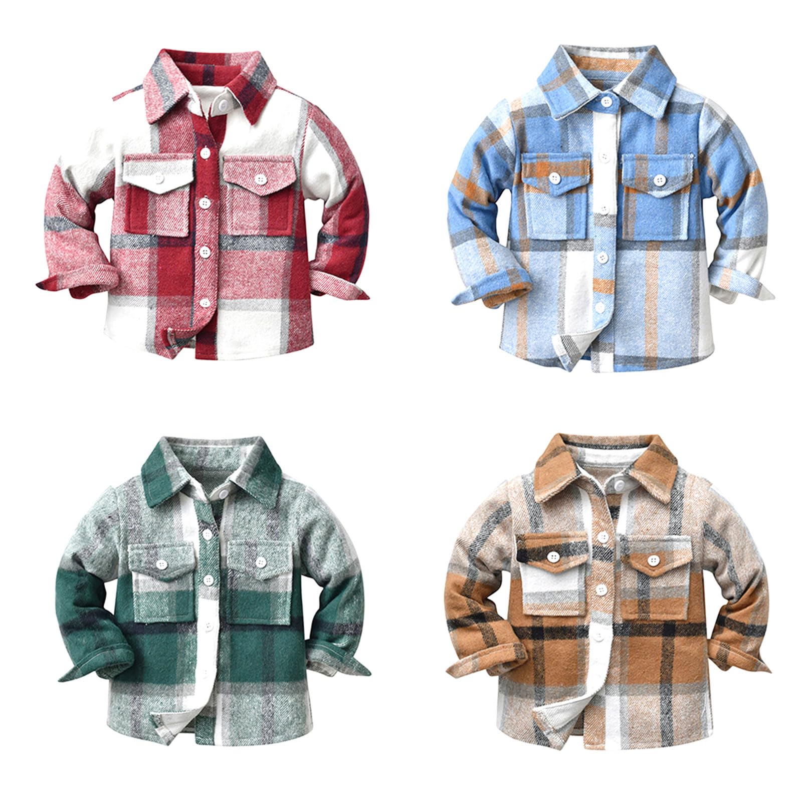 MAINESAKA Unisex Baby Boys Girls Flannel Jackst Plaid Shacket Long Sleeve Lapel Botton Down Fall Winter Outwear Coat (Peach, 4-5 Years)