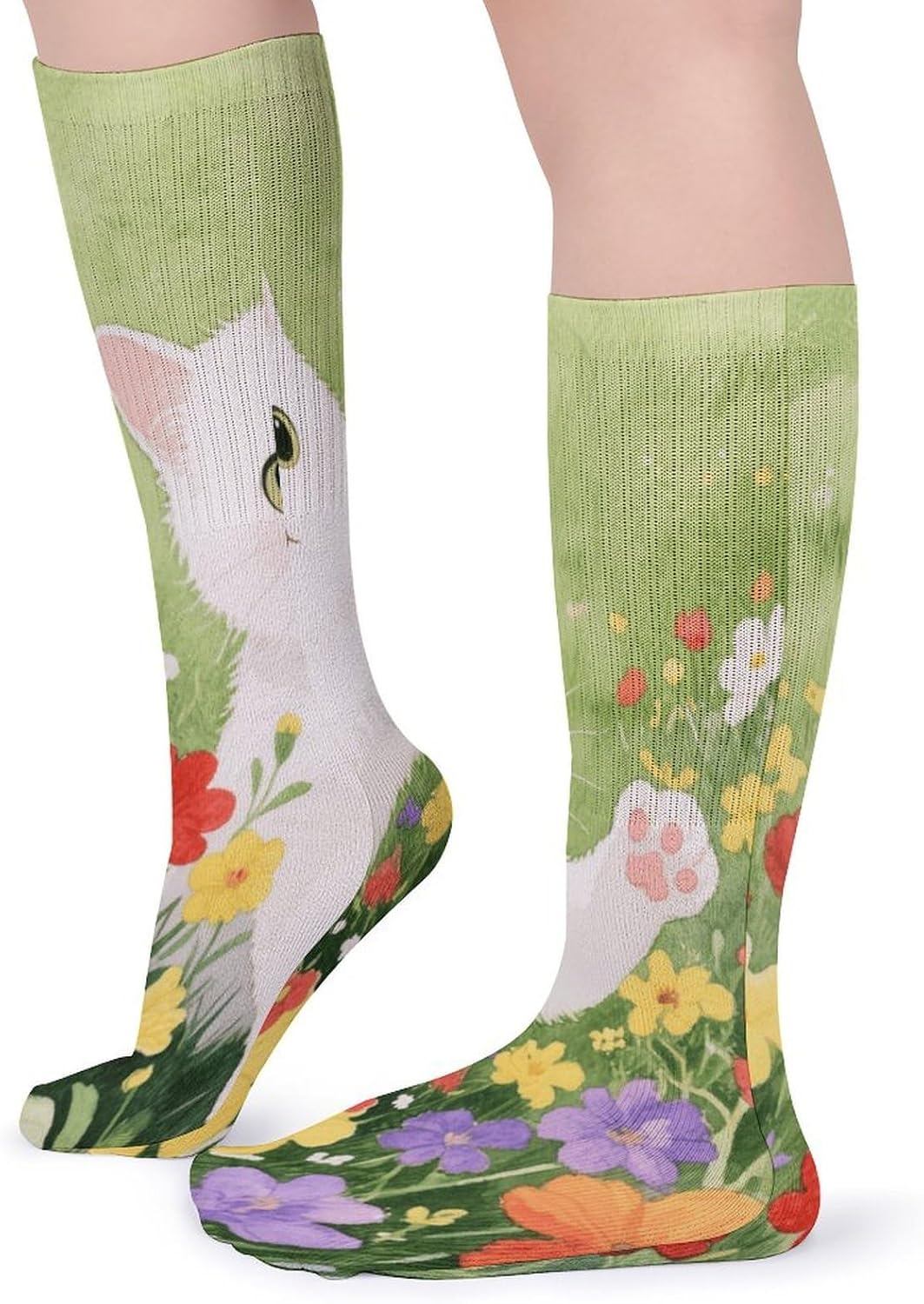 A Kitten Crew Socks High Stocking Thermal Socks | Tube Socks-Breathable-Moisture-Soft-wicking for Hospital Pilates Yoga for women men Grippy for office and daily walking