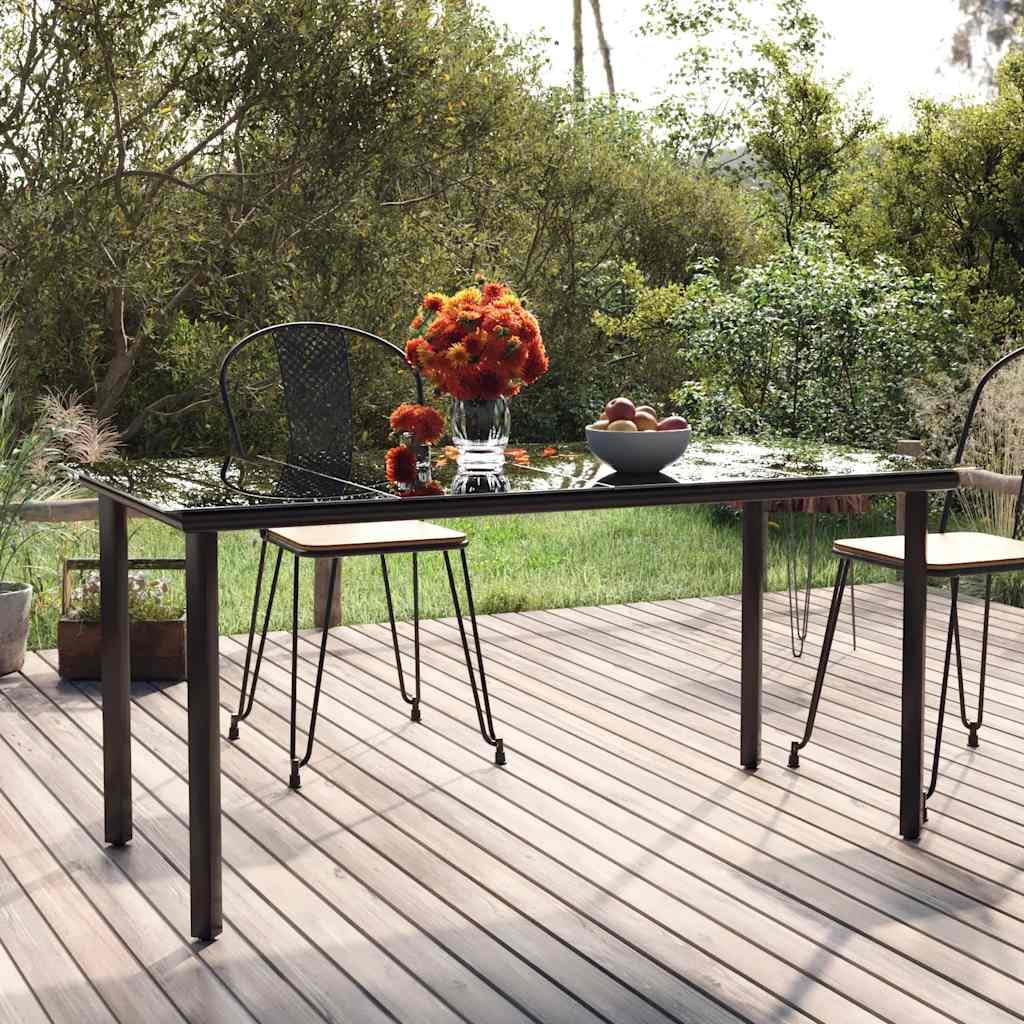 vidaXL Mesa Comedor Jardín Mueble Patas Rectangular Exterior Aire Libre Patio Terraza Cocina Comedor Hogar Acero y Vidrio Templado Negro