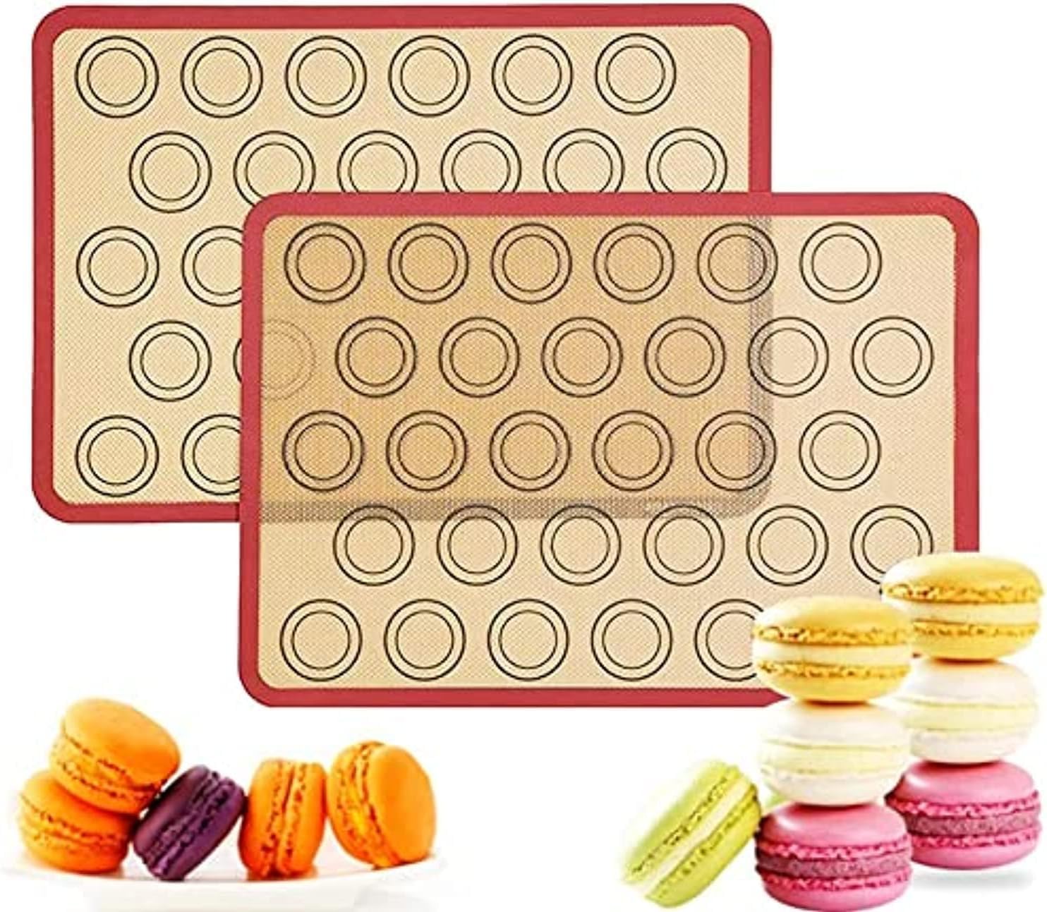 2 Pack Silicone Baking Mat, Non-Stick Heat Resistant Premium Baking Mat for Cookies, Pizzas, Pretzels, Macaron and More, Reusable Baking Sheet Mat (Style B)