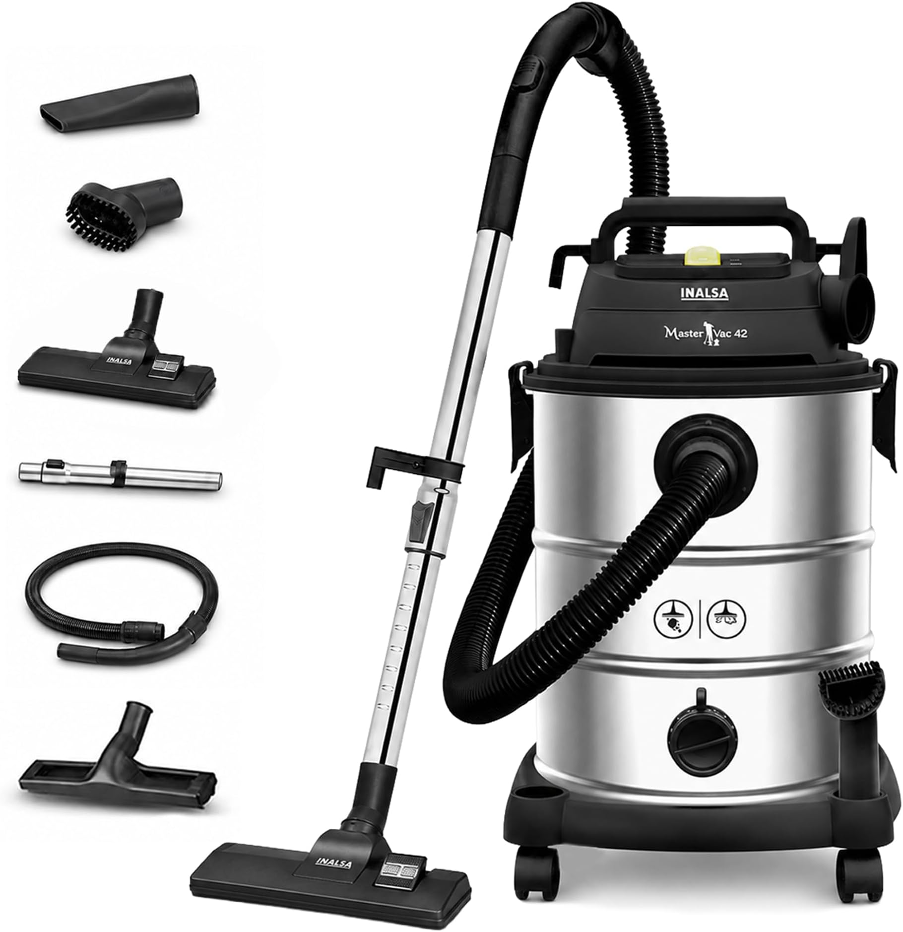 INALSA Wet and Dry Vacuum Cleaner with Blower Function|1700 W & 42 LTR Capacity|28 kPa Suction|2 Yr Warranty|HEPA Filter|House Cleaning Machine,Industrial Vacuum Cleaner Heavy Duty(MasterVac 42)